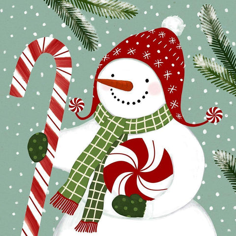 Peppermint Snowman II White Modern Wood Framed Art Print with Double Matting by Barnes, Victoria