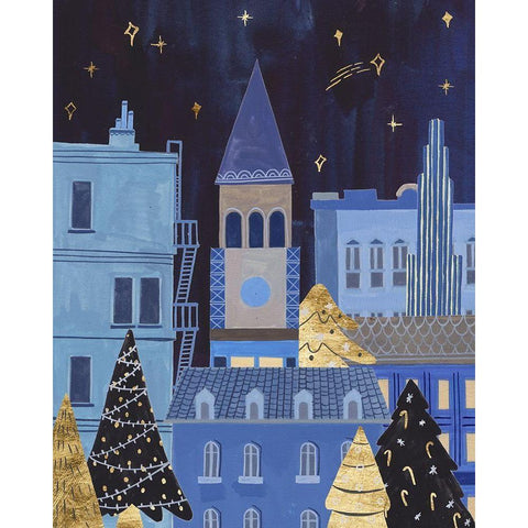 Holiday Night II Gold Ornate Wood Framed Art Print with Double Matting by Wang, Melissa