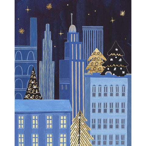 Holiday Night III Gold Ornate Wood Framed Art Print with Double Matting by Wang, Melissa