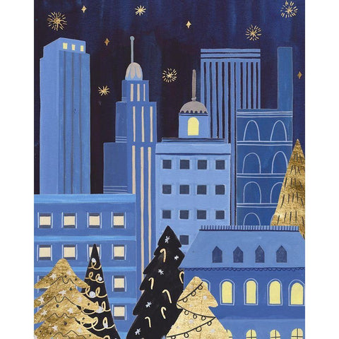 Holiday Night IV Gold Ornate Wood Framed Art Print with Double Matting by Wang, Melissa