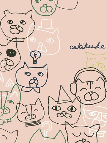 Cattitude I Black Ornate Wood Framed Art Print with Double Matting by Vess, June Erica