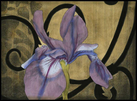 Iris and Scrolls I Black Ornate Wood Framed Art Print with Double Matting by Goldberger, Jennifer