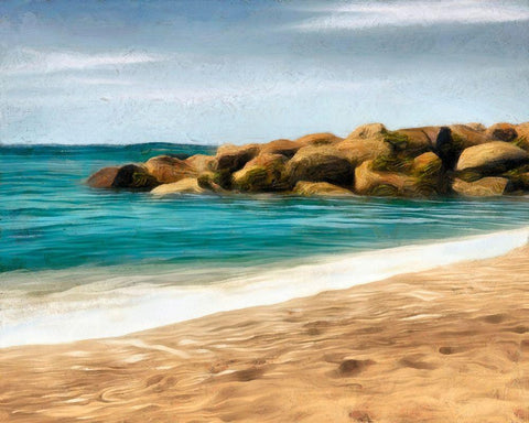 Ocean Rocks I White Modern Wood Framed Art Print with Double Matting by Saunders, Alonzo