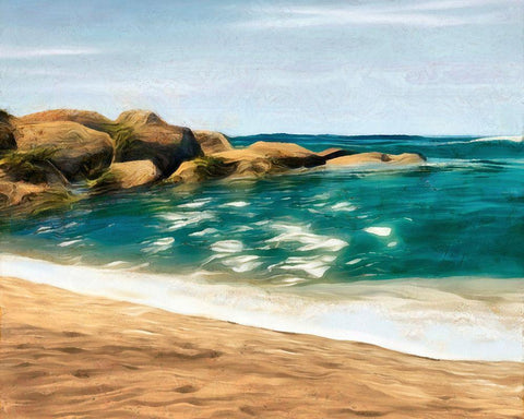 Ocean Rocks II White Modern Wood Framed Art Print with Double Matting by Saunders, Alonzo