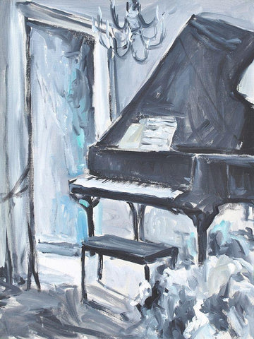 Piano Blues I White Modern Wood Framed Art Print with Double Matting by Stevens, Allayn