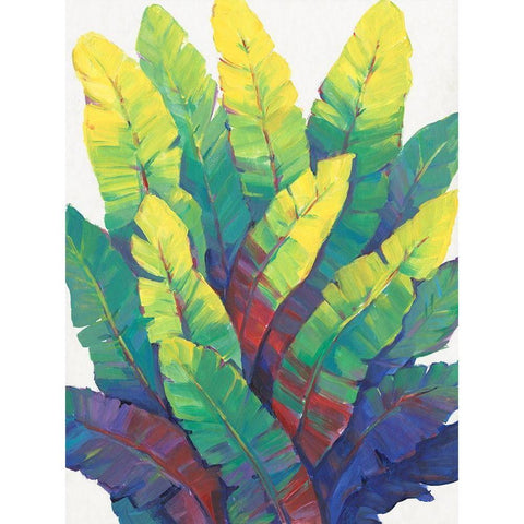 Sunlit Banana Leaves I White Modern Wood Framed Art Print by OToole, Tim