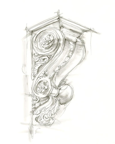 Corbel Sketch I White Modern Wood Framed Art Print with Double Matting by Harper, Ethan