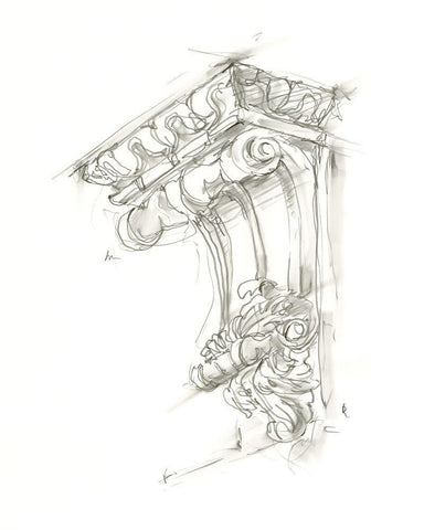 Corbel Sketch II Black Ornate Wood Framed Art Print with Double Matting by Harper, Ethan