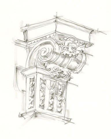 Corbel Sketch III White Modern Wood Framed Art Print with Double Matting by Harper, Ethan