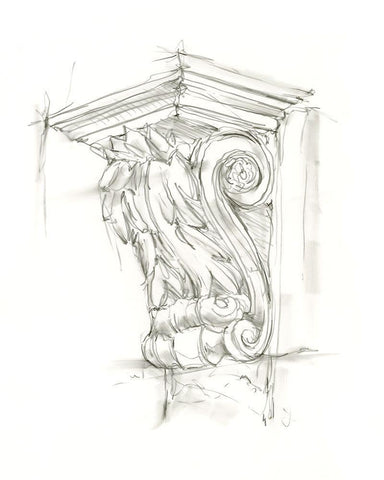 Corbel Sketch IV Black Ornate Wood Framed Art Print with Double Matting by Harper, Ethan