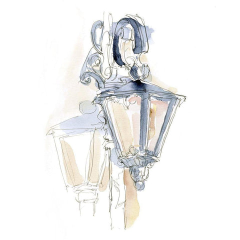 Watercolor Street Lamp I Gold Ornate Wood Framed Art Print with Double Matting by Harper, Ethan