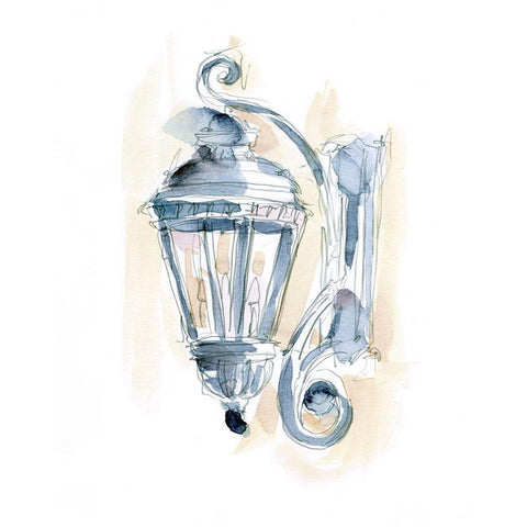 Watercolor Street Lamp II White Modern Wood Framed Art Print by Harper, Ethan