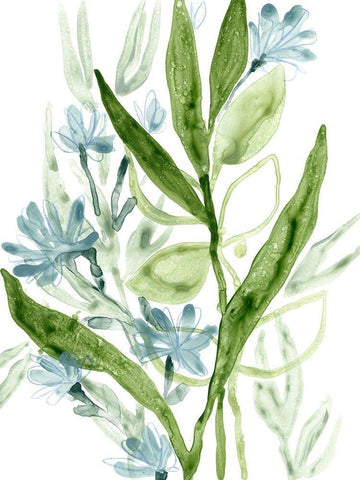 Meadow Blues I White Modern Wood Framed Art Print with Double Matting by Vess, June Erica