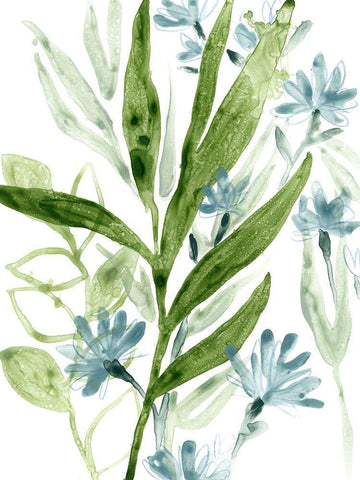 Meadow Blues II White Modern Wood Framed Art Print with Double Matting by Vess, June Erica