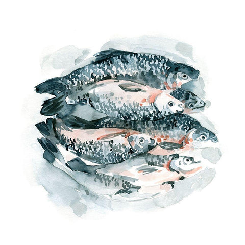 Fish for Dinner I White Modern Wood Framed Art Print with Double Matting by Caroline, Emma