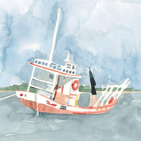 Bright Fishing Boat II Black Ornate Wood Framed Art Print with Double Matting by Caroline, Emma