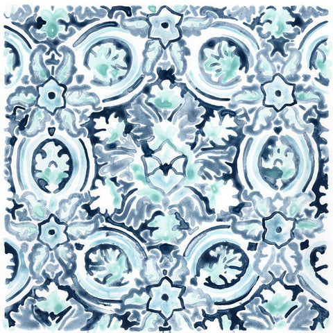 Azure Mosaic Tile I Gold Ornate Wood Framed Art Print with Double Matting by Vess, June Erica