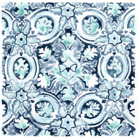 Azure Mosaic Tile I Black Ornate Wood Framed Art Print with Double Matting by Vess, June Erica