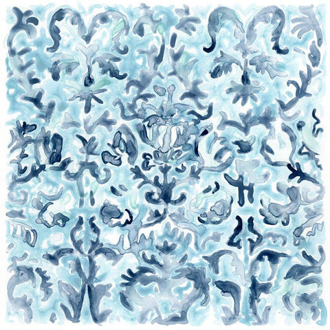 Azure Mosaic Tile III White Modern Wood Framed Art Print with Double Matting by Vess, June Erica