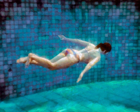 Swimming Under I White Modern Wood Framed Art Print with Double Matting by Saunders, Alonzo