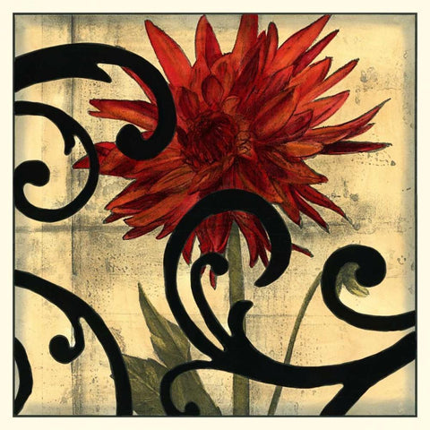 Dahlias and Scrolls II Black Modern Wood Framed Art Print with Double Matting by Goldberger, Jennifer