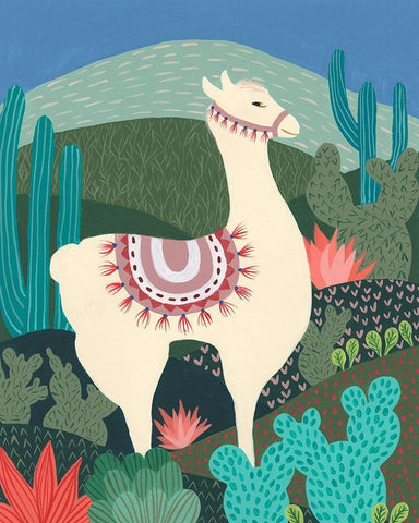 Desert Llama I White Modern Wood Framed Art Print with Double Matting by Moore, Regina