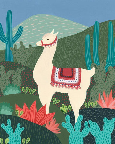 Desert Llama II White Modern Wood Framed Art Print with Double Matting by Moore, Regina