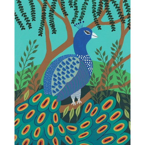 Dandy Peacock I White Modern Wood Framed Art Print by Moore, Regina