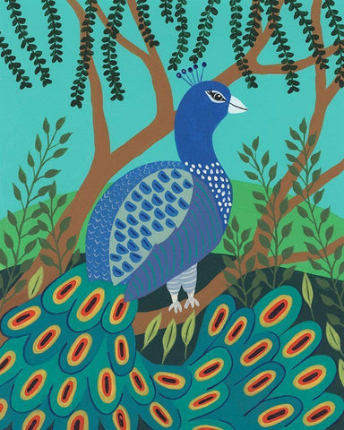 Dandy Peacock I White Modern Wood Framed Art Print with Double Matting by Moore, Regina