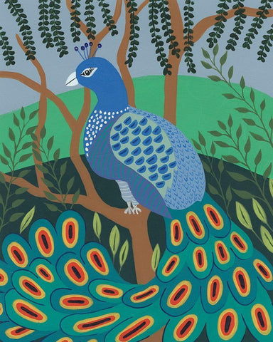 Dandy Peacock II White Modern Wood Framed Art Print with Double Matting by Moore, Regina