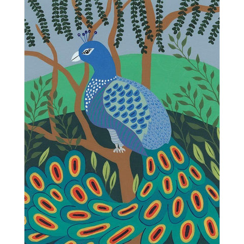 Dandy Peacock II White Modern Wood Framed Art Print by Moore, Regina