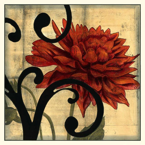 Dahlias and Scrolls IV Black Ornate Wood Framed Art Print with Double Matting by Goldberger, Jennifer