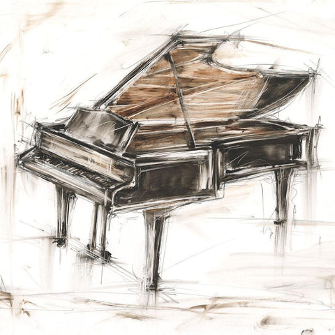 Grand Piano Study White Modern Wood Framed Art Print by Harper, Ethan