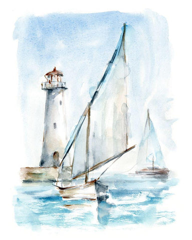 Sailing into the Harbor II White Modern Wood Framed Art Print with Double Matting by Harper, Ethan