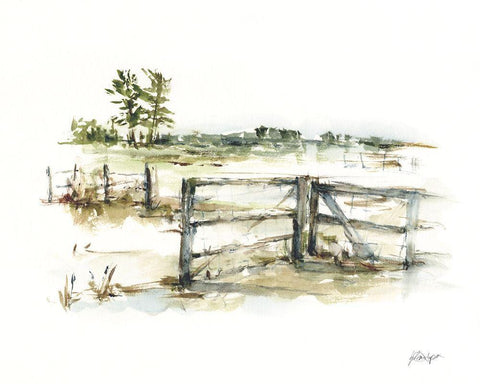 Farm Fence II White Modern Wood Framed Art Print with Double Matting by Harper, Ethan