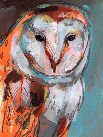 Optic Owl I White Modern Wood Framed Art Print with Double Matting by Parker, Jennifer Paxton