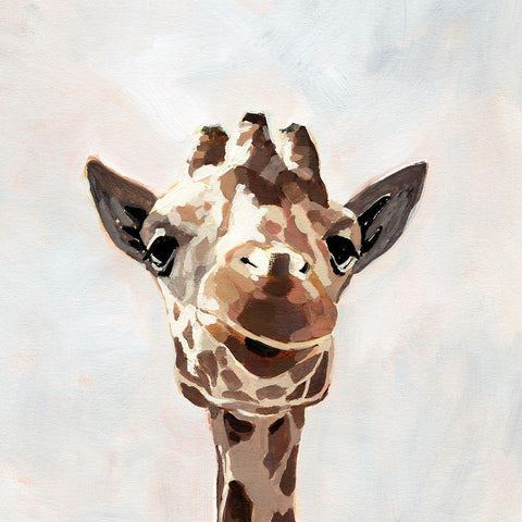 Giraffes Gaze I White Modern Wood Framed Art Print by Barnes, Victoria