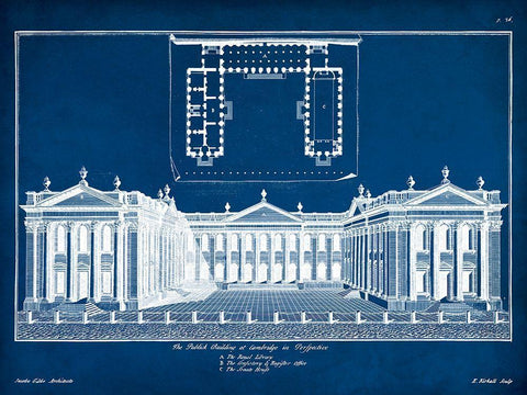 Custom Cambridge in Perspective on Blue Black Ornate Wood Framed Art Print with Double Matting by Gibbs, James