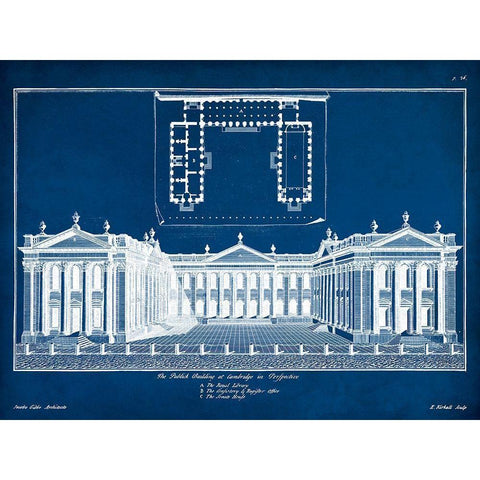 Custom Cambridge in Perspective on Blue Gold Ornate Wood Framed Art Print with Double Matting by Gibbs, James