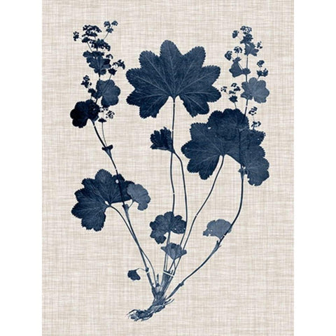 Navy and Linen Leaves III Gold Ornate Wood Framed Art Print with Double Matting by Vision Studio