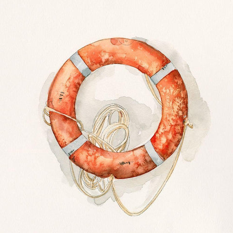 Nautical Safety I White Modern Wood Framed Art Print with Double Matting by Caroline, Emma