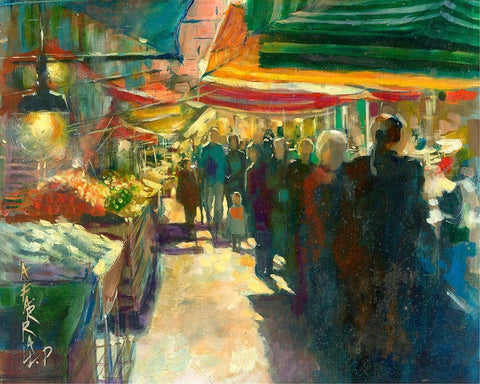 Market Scene I White Modern Wood Framed Art Print with Double Matting by Doyle, Anne Farrall