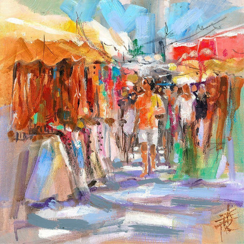 Market Scene II Black Modern Wood Framed Art Print with Double Matting by Doyle, Anne Farrall