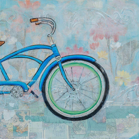 Bicycle Collage II White Modern Wood Framed Art Print with Double Matting by Iafrate, Sandra