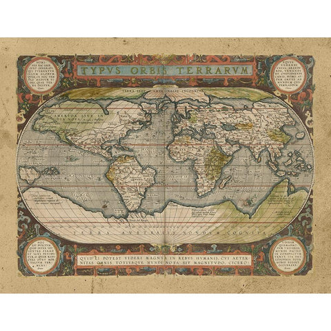 Embellished Antique World Map White Modern Wood Framed Art Print by Vision Studio