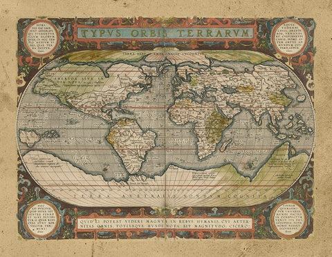 Embellished Antique World Map White Modern Wood Framed Art Print with Double Matting by Vision Studio