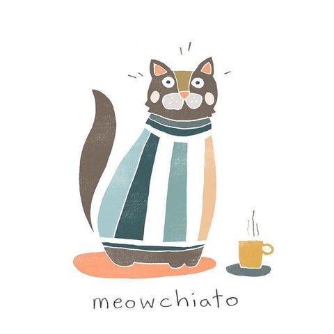 Coffee Cats I White Modern Wood Framed Art Print by Vess, June Erica