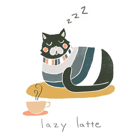 Coffee Cats II Black Modern Wood Framed Art Print with Double Matting by Vess, June Erica