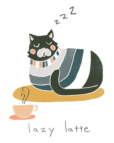 Coffee Cats II White Modern Wood Framed Art Print with Double Matting by Vess, June Erica