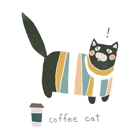 Coffee Cats III Gold Ornate Wood Framed Art Print with Double Matting by Vess, June Erica